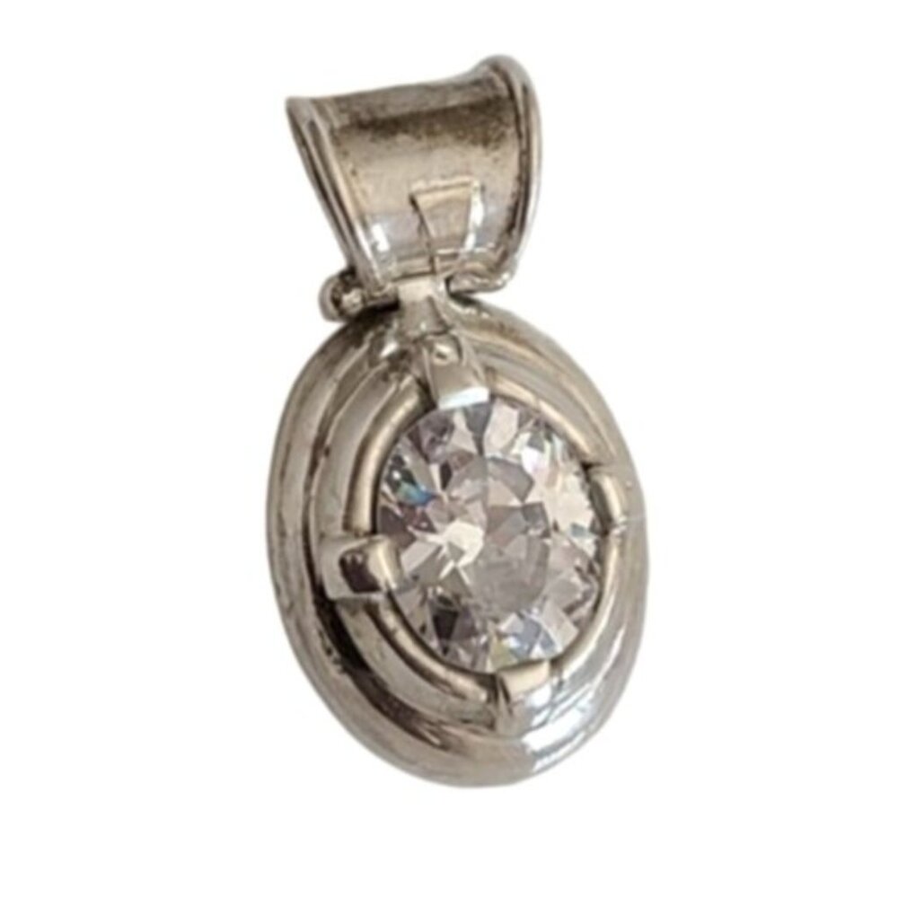 Vintage Baroque Boho Oval Sterling Silver Chunky CZ Crystal Slider Pendant